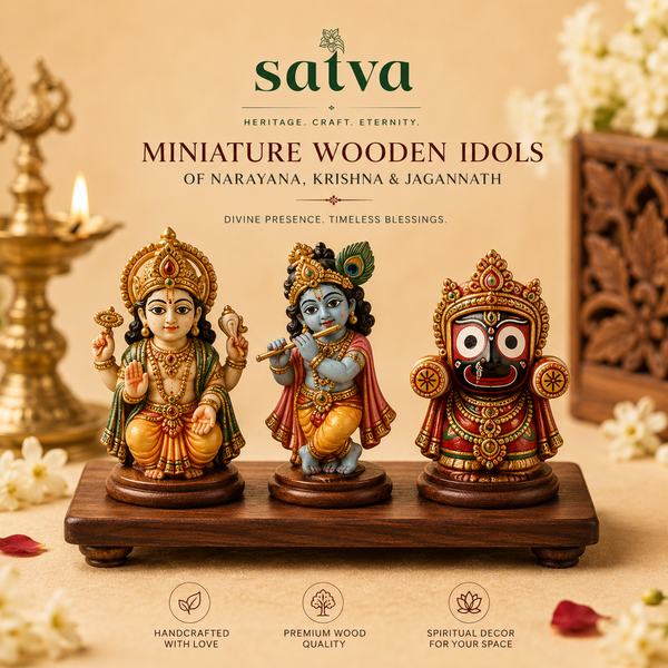 Miniature wooden idols of Narayana, Krishna & Jagannath